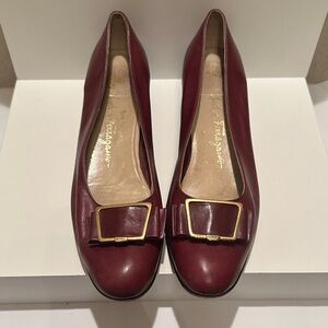 Vintage Salvatore Ferragamo Burgundy Heels with Gold Buckle